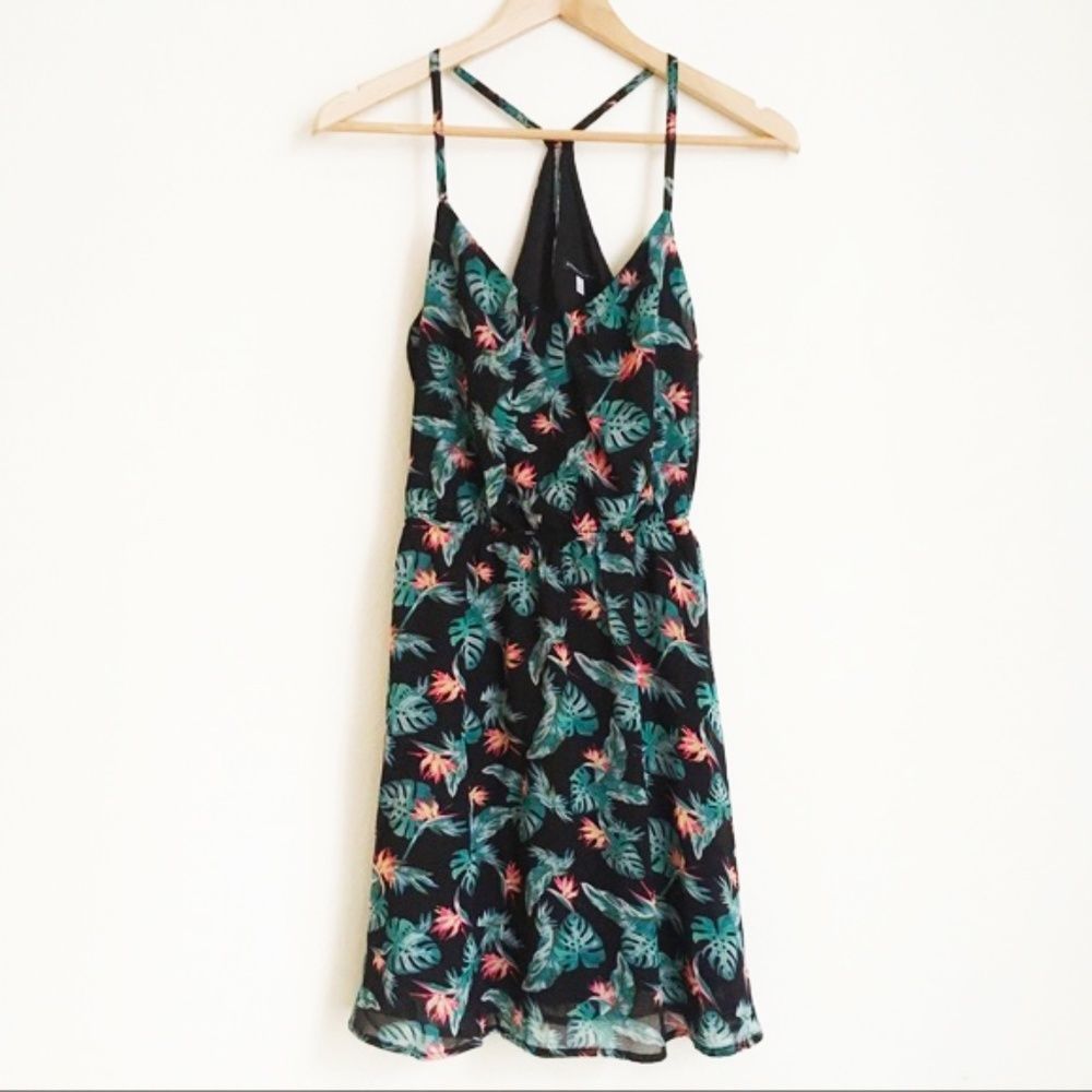 Rosette by BeCool Juniors Palm Leaf Print Mini Sundress Size M Tropical Beach Dr